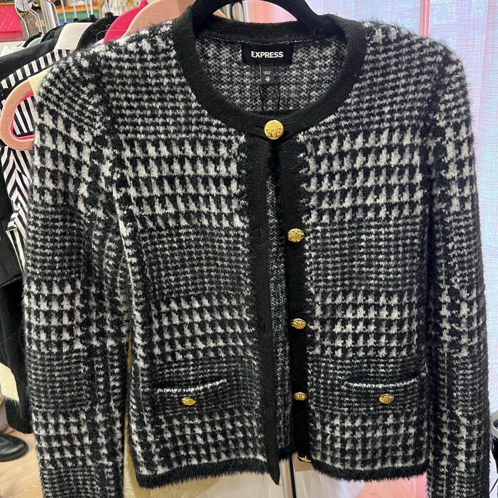 Black and White Houndstooth Cardigan